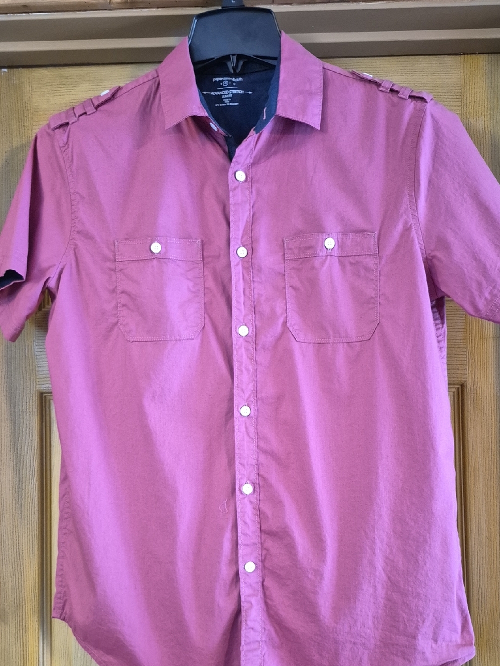 Paper Denim & Cloth Short Sleeve Button Up Cotton Spandex Shirt Medium Pink